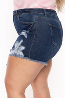 Plus Size Destroyed Denim Short - Dark Wash