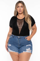 Plus Size Destroyed Denim Short - Medium Wash