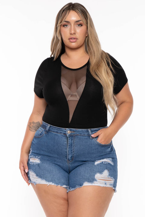 Plus Size Destroyed Denim Short - Medium Wash