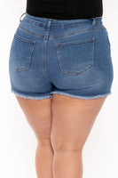 Plus Size Destroyed Denim Short - Medium Wash