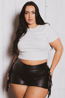 Plus Size Faux Leather Fringe  Shorts - Black