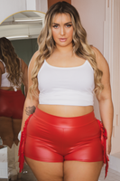 Plus Size Faux Leather Fringe  Shorts - Red
