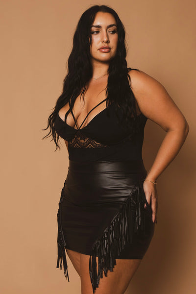 Plus Size Fringe Factor Skirt - Black