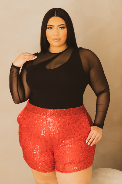 Plus Size Jemila Sequin Short- Red