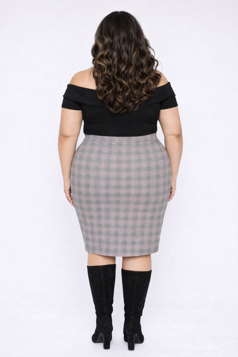 Plus Size Karalline Plaid Midi Skirt-Multi