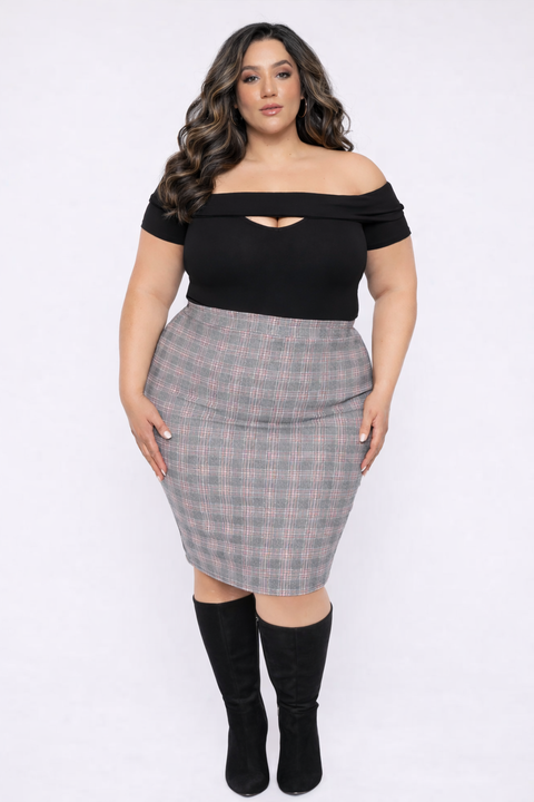 Plus Size Karalline Plaid Midi Skirt-Multi
