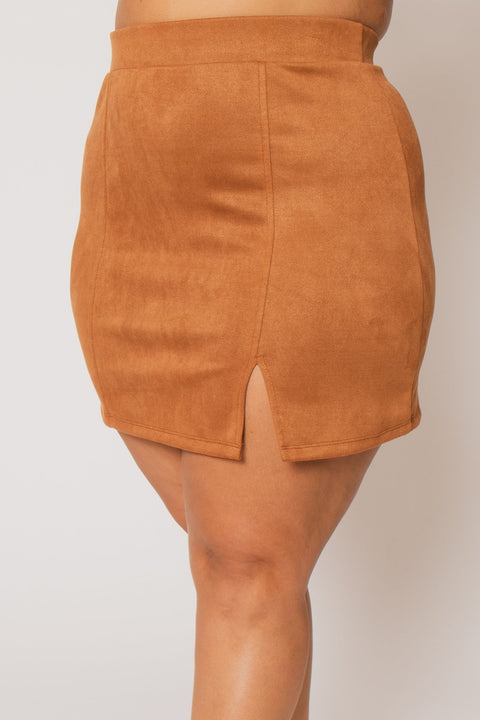 Plus Size  Kendra Faux Suede Mini Skirt - Camel