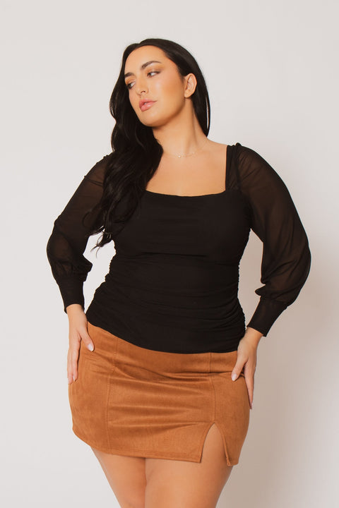 Plus Size  Kendra Faux Suede Mini Skirt - Camel