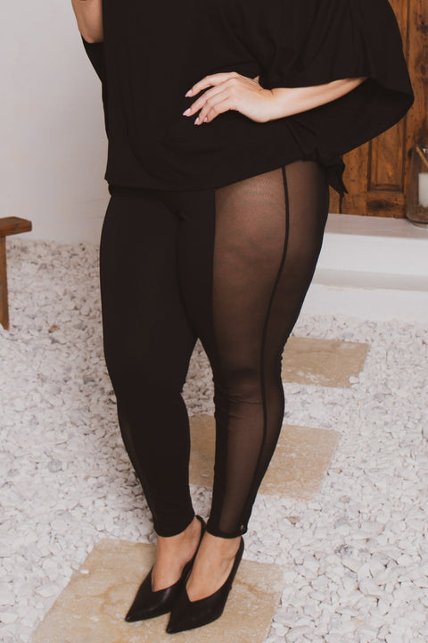 Plus Size Leylani High Waist Mesh Leggings - Black