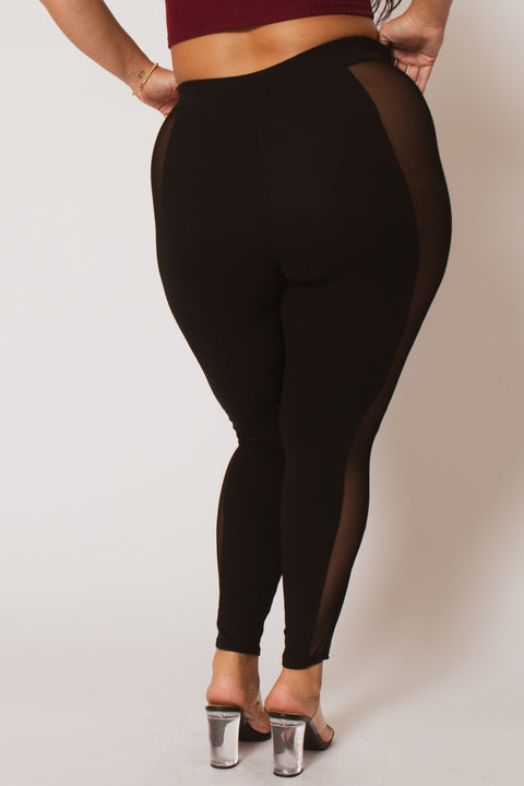 Plus Size Leylani High Waist Mesh Leggings - Black