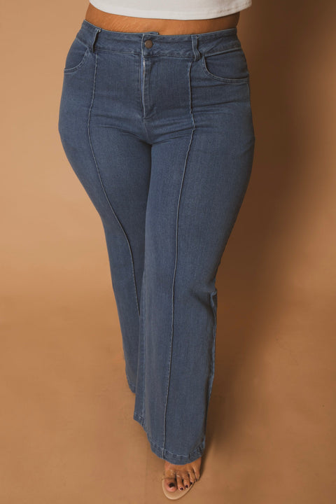Plus Size Seamline Flare Pants - Blue