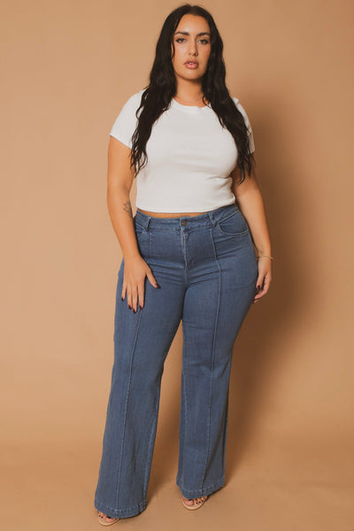 Plus Size Seamline Flare Pants - Blue