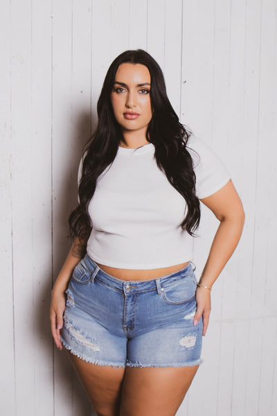 Plus Size Zelice  Distress Denim Short - Light Wash