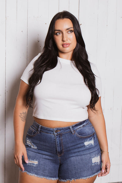 Plus Size Zelice  Distress Denim Short -Medium Wash
