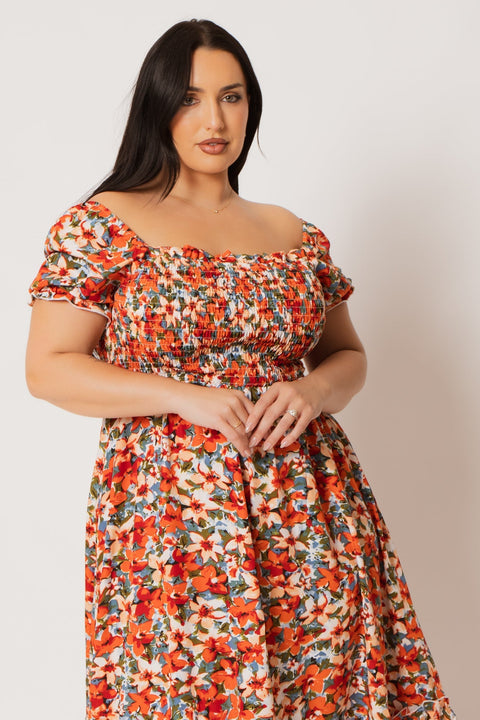 Plus Size Arden Floral Romance Dress - Orange