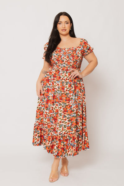 Plus Size Arden Floral Romance Dress - Orange
