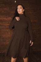 Plus Size Audrey Turtleneck Knit Dress  - Brown