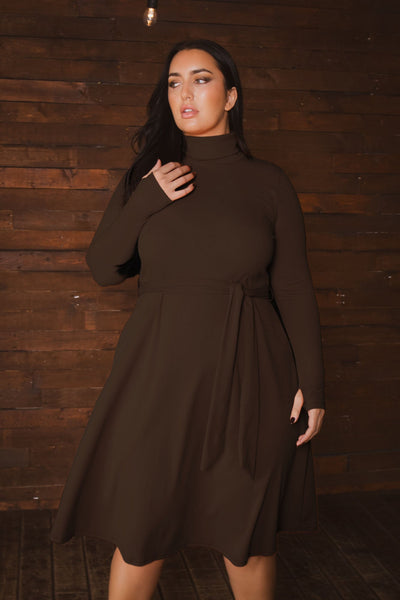 Plus Size Audrey Turtleneck Knit Dress  - Brown