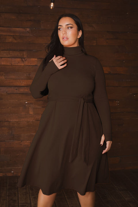 Plus Size Audrey Turtleneck Knit Dress  - Brown