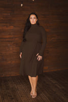 Plus Size Audrey Turtleneck Knit Dress  - Brown