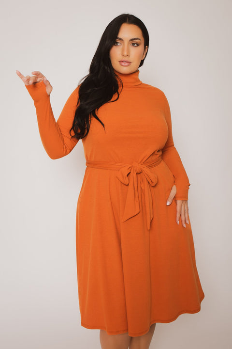 Plus Size Audrey Turtleneck Knit Dress  - Rust