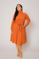 Plus Size Audrey Turtleneck Knit Dress  - Rust