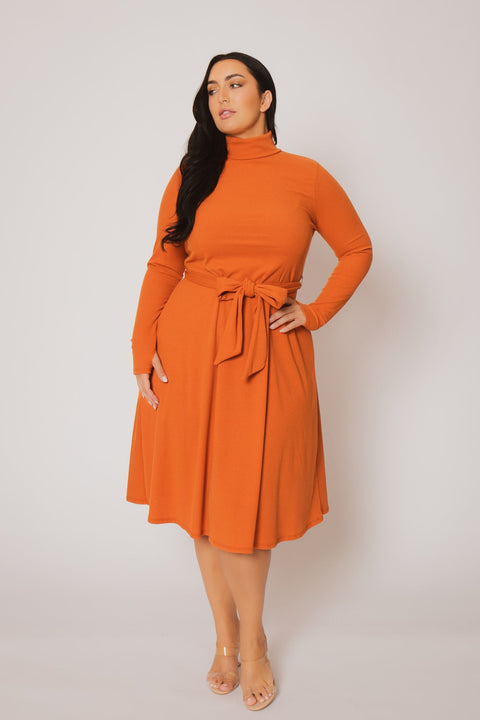 Plus Size Audrey Turtleneck Knit Dress  - Rust