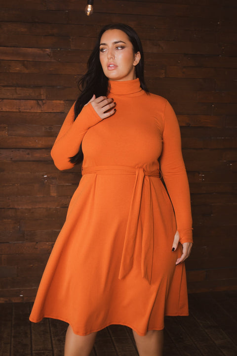 Plus Size Audrey Turtleneck Knit Dress  - Rust