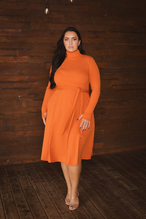 Plus Size Audrey Turtleneck Knit Dress  - Rust