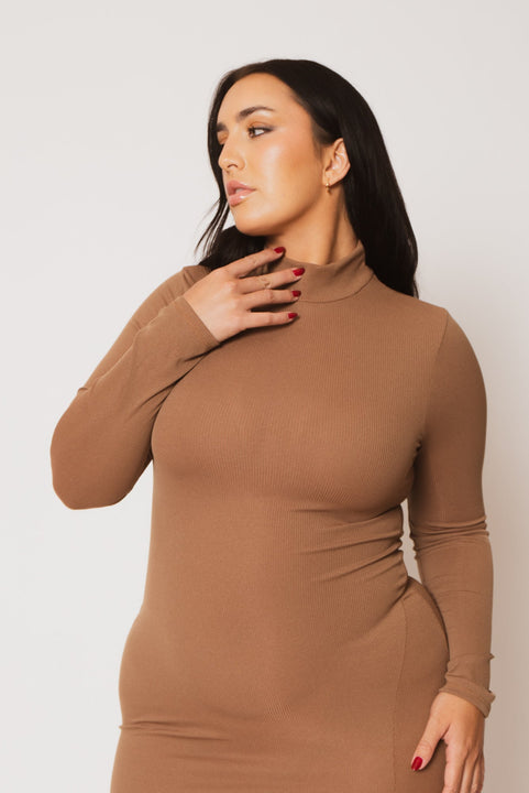 Plus Size Autumn Glow Mini Dress - Brown