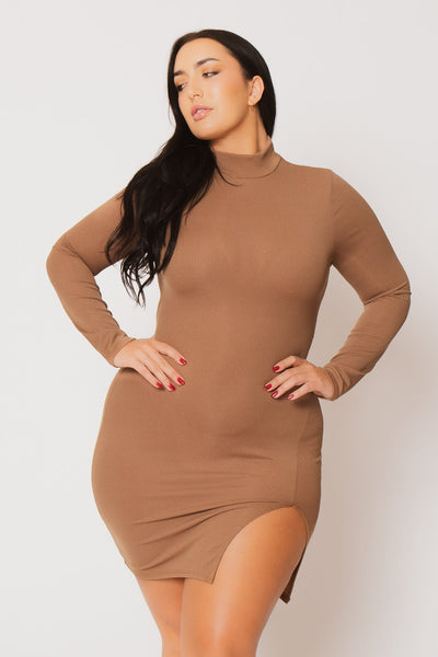 Plus Size Autumn Glow Mini Dress - Brown
