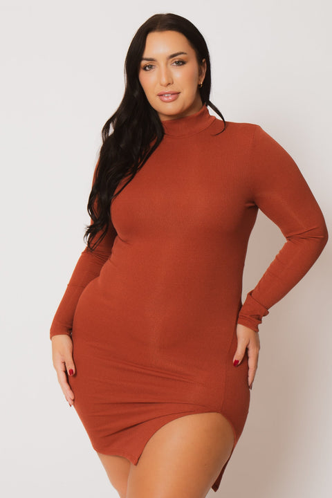 Plus Size Autumn Glow Mini Dress - Rust