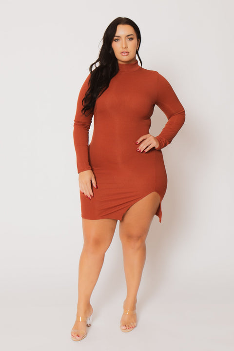 Plus Size Autumn Glow Mini Dress - Rust