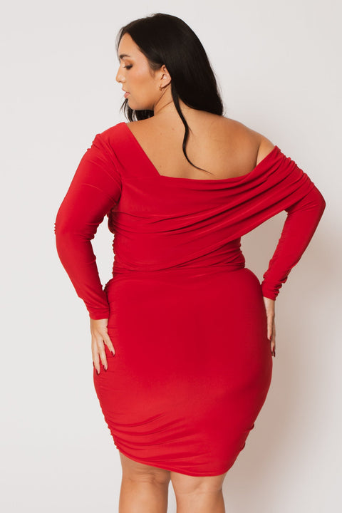 Plus Size Ava Ruched Bodycon Dress - Red