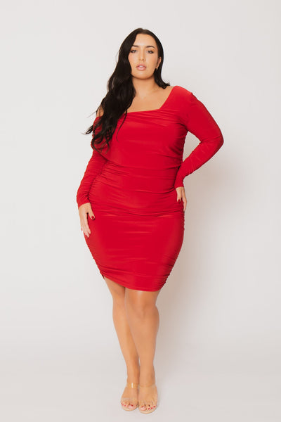 Plus Size Ava Ruched Bodycon Dress - Red