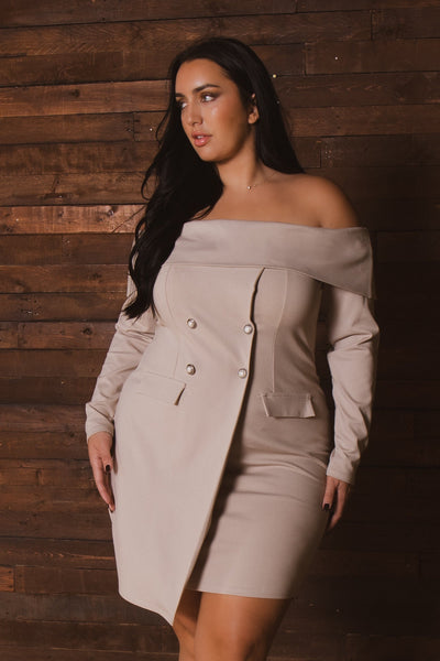 Plus Size Boss Babe Blazer  Dress - Taupe