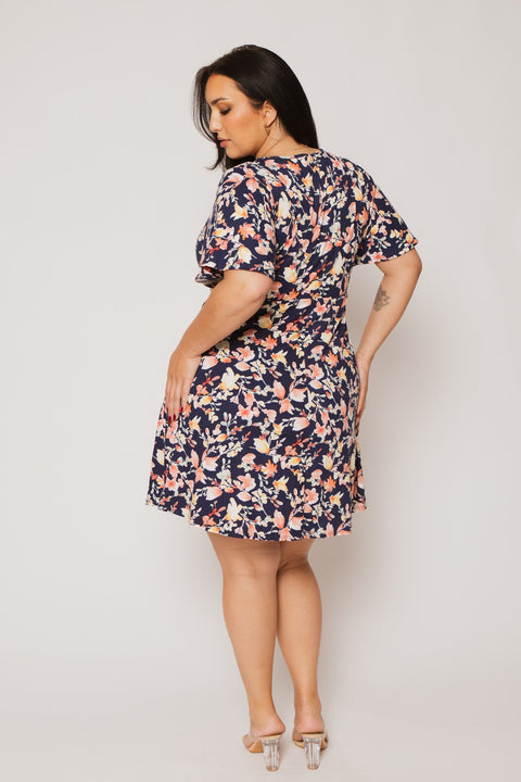 Plus Size Cambria Blossom Mini Dress - Navy