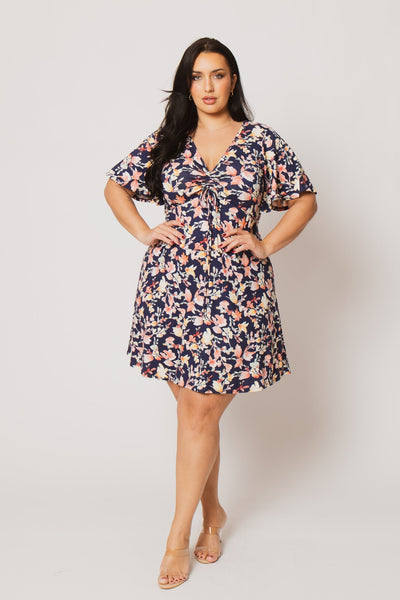 Plus Size Cambria Blossom Mini Dress - Navy