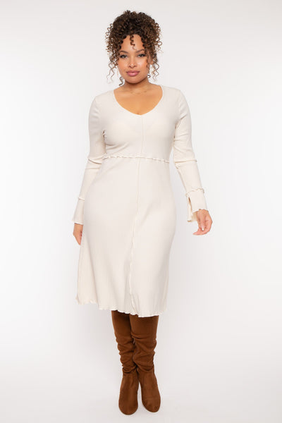 Plus Size Charlene Ribbed  Dress - Ivory