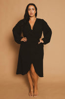 Plus Size Classic Wrap Belted Dress - Black