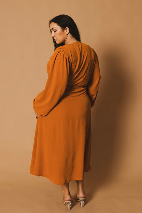 Plus Size Classic Wrap Belted Dress - Rust