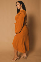 Plus Size Classic Wrap Belted Dress - Rust