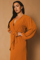 Plus Size Classic Wrap Belted Dress - Rust