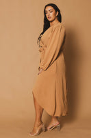 Plus Size Classic Wrap Belted Dress - Taupe