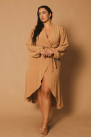 Plus Size Classic Wrap Belted Dress - Taupe