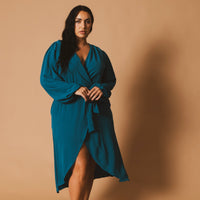 Plus Size Classic Wrap Belted Dress - Teal