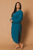Plus Size Classic Wrap Belted Dress - Teal