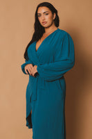 Plus Size Classic Wrap Belted Dress - Teal