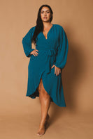 Plus Size Classic Wrap Belted Dress - Teal
