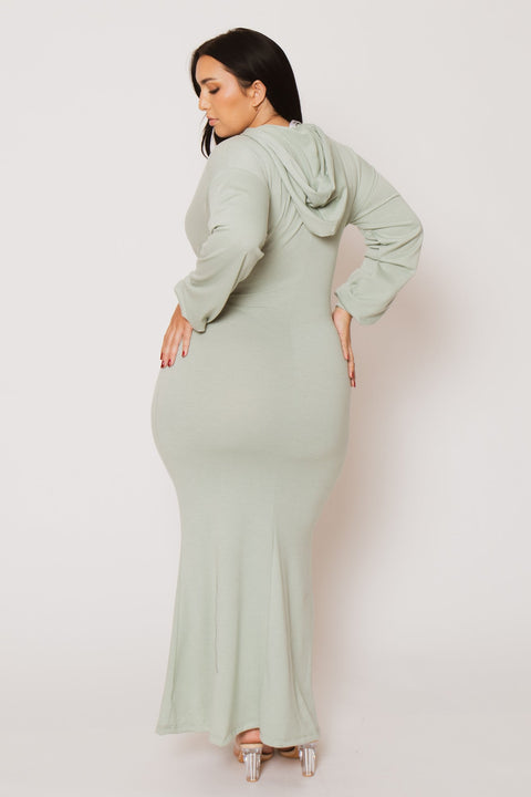 Plus Size Cool Comfort Hoodie Dress - Sage